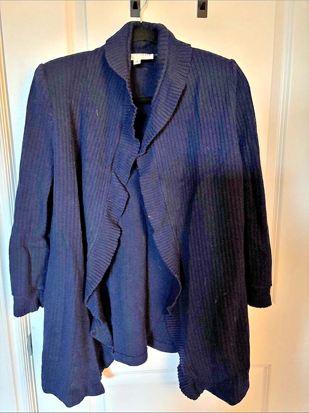 St. John Collection Black Ruffle Front Cardigan Size 8